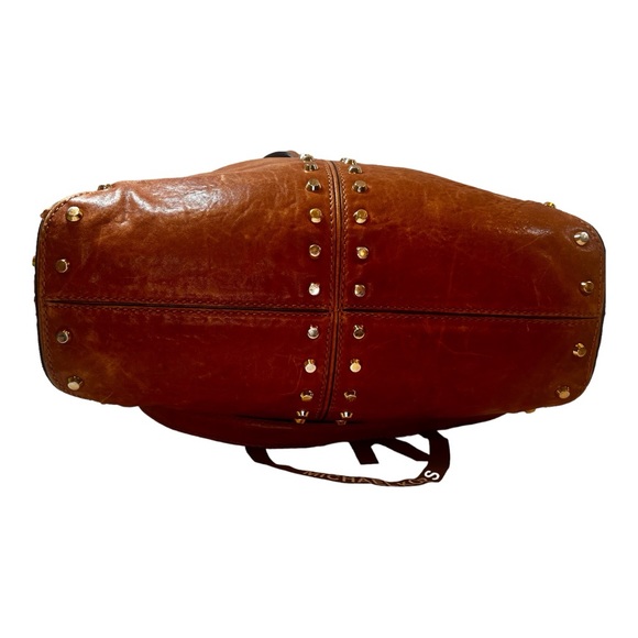 Vintage Michael Kors Vintage Cognac Brown Leather Gold Studs and Chain C… - Picture 7 of 12